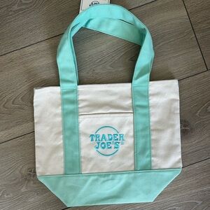 Trader Joe's Mint Green and White Tote Bag